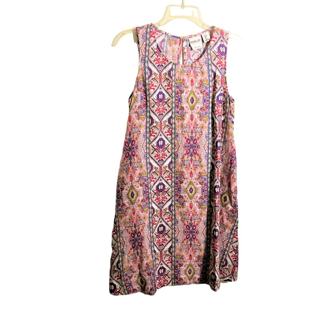 Rachel Zoe Sleeveless Aztec Print 100% Linen Trapeze Dress, Size S